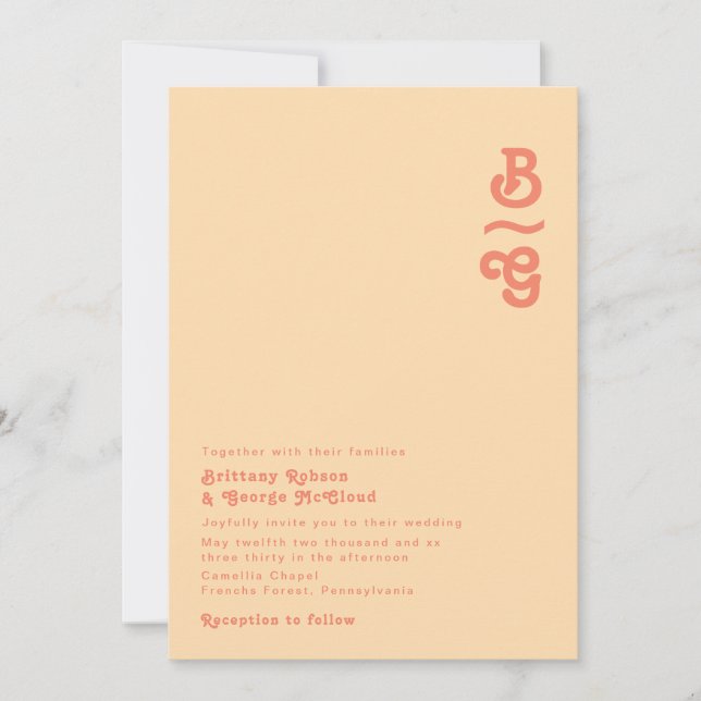 Modernes Retro | Orange Cream Monogram Wedding Einladung (Vorderseite)