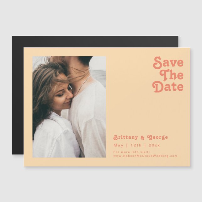 Modernes Retro | Orange Horizontal Save the Date M Magneteinladung (Vorne/Hinten)
