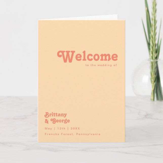 Modernes Retro | Orangefaltetes Hochzeitsprogramm Programm (Vorderseite)