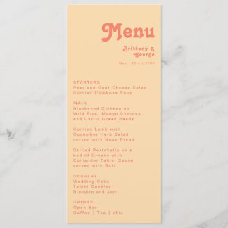 Modernes Retro| Orangefarbenes Menü für Hochzeitse Menükarte