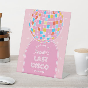 Modernes Retro Rosa Disco Ball Bacheloretto Herzli Sockelschild