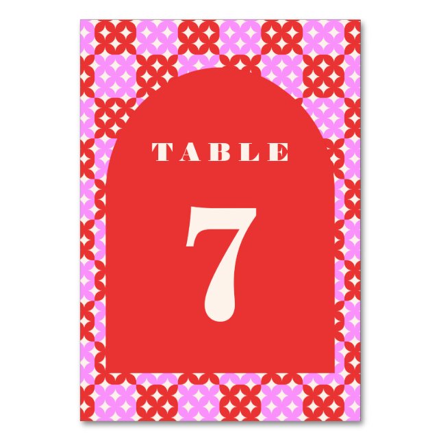 Modernes Retro Rosa Tabelle 7 aus dem Mittelalter Tischnummer (Vorderseite)