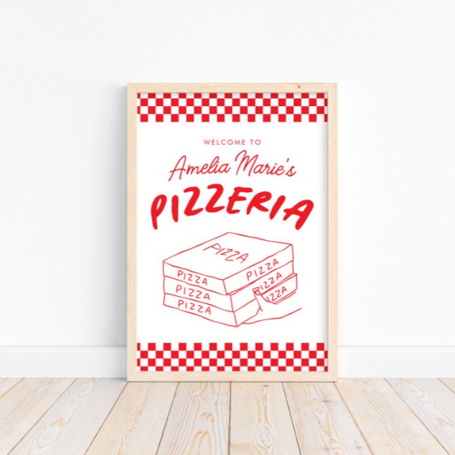 Modernes Retro Rotes Pizzeria Pizza Party Poster (Von Creator hochgeladen)