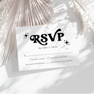 Modernes Retro Schwarz-Weiß Boho Wedding RSVP Begleitkarte