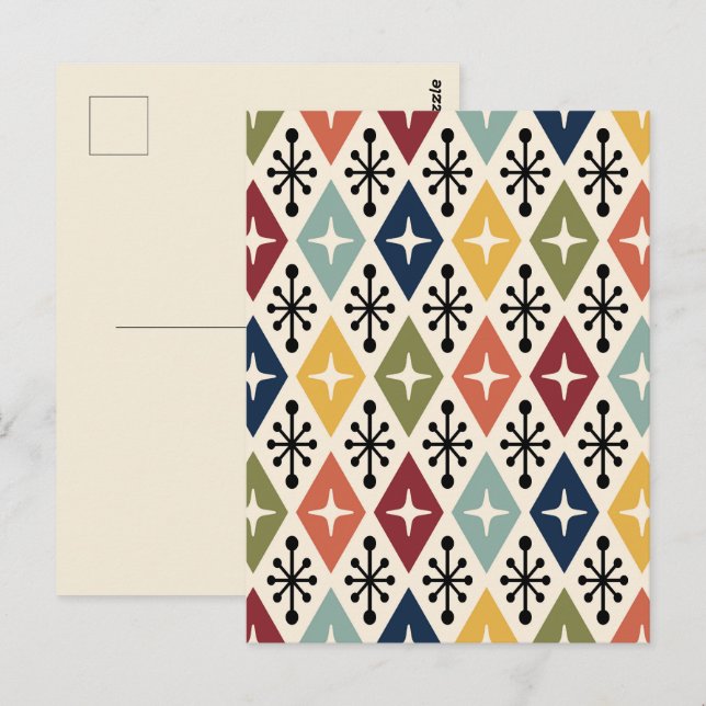 Modernes Retro-Sternexplosion-Muster des Mittelalt Postkarte (Vorne/Hinten)