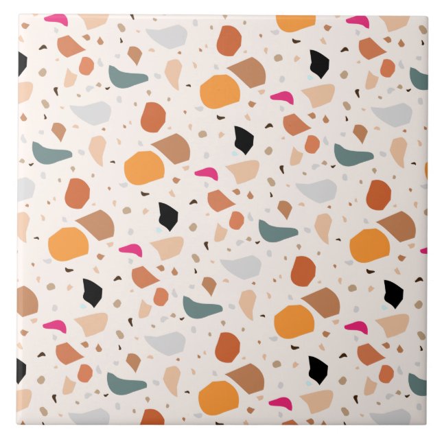 Modernes Retro Terrazzo Farbiges Muster Fliese (Vorderseite)