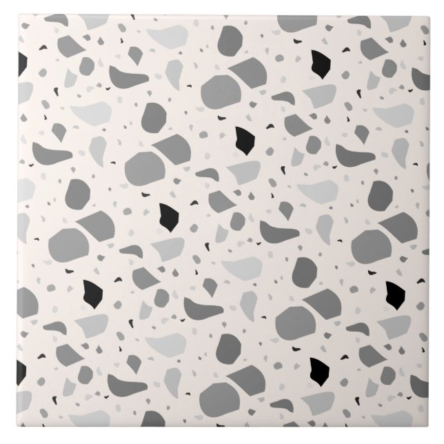 Modernes Retro Terrazzo Monochrome Muster Fliese (Vorderseite)