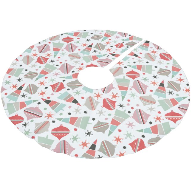 Modernes Retro-Urlaubsmuster aus dem Mittelalter Polyester Weihnachtsbaumdecke (Schrägansicht)