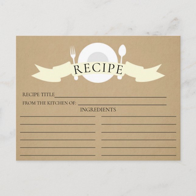 Modernes Rezept-Card-Brautparty Kraft Postkarte (Vorderseite)