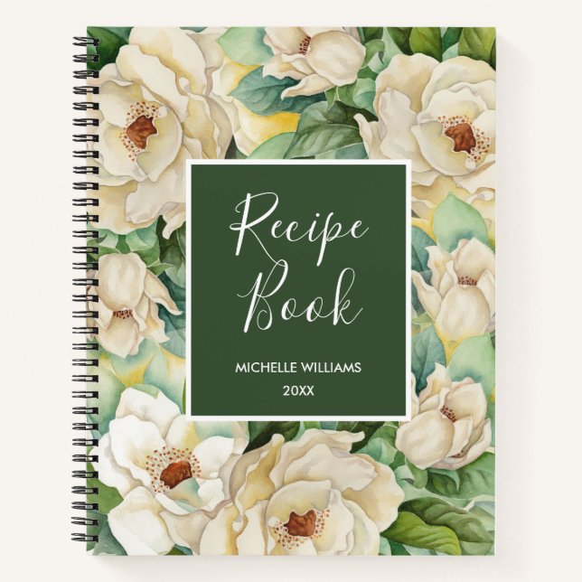Modernes Rezept Magnolia Grüne Flora Name Notizbuch (Vorderseite)