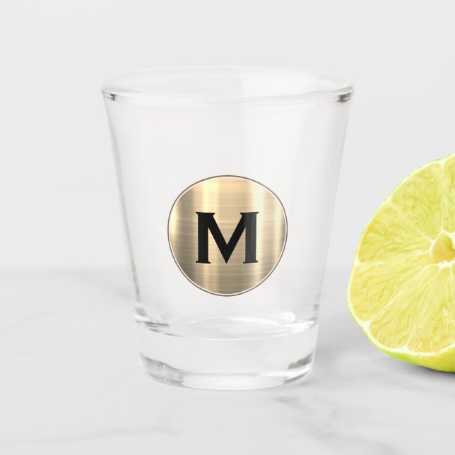 Modernes, robustes Metallic Gold Classic Monogramm Schnapsglas (Vorderseite)