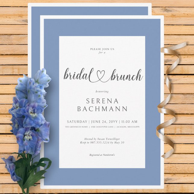 Modernes Romantisches Blue & White Bridal Brunch Einladung (Modern Romantic Blue & White Bridal Brunch Invitation)