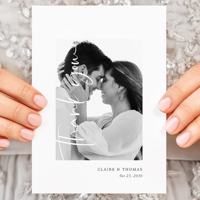 Modernes romantisches Foto | Einfaches Hochzeitssc Dankeskarte (Modern Romantic Photo _ Simple Script Wedding Thank You Card)