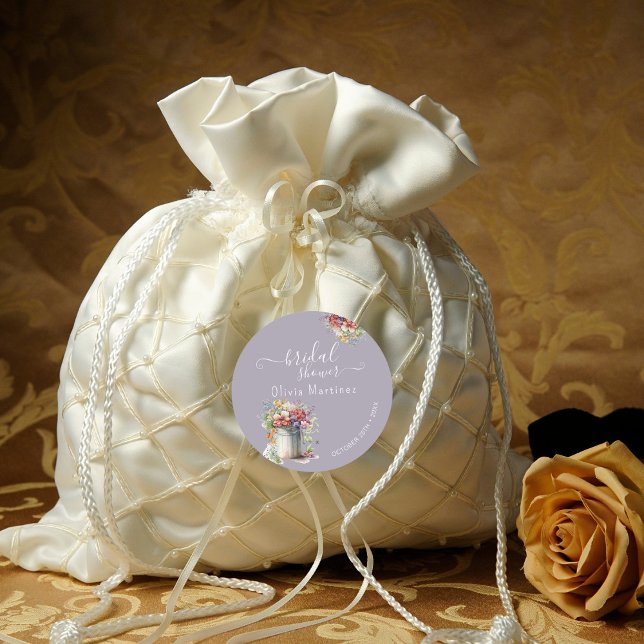 Modernes Romantisches Frühlingsblumen Vase Brautpa Runder Aufkleber (Von Creator hochgeladen)