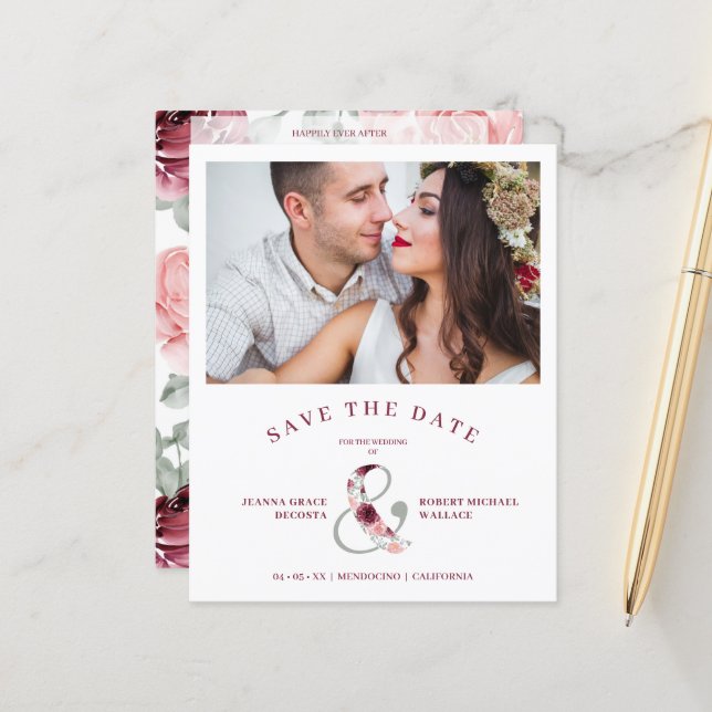 Modernes Romantisches Klassisches Foto mit Blumenr (Vorderseite/Rückseite Beispiel)