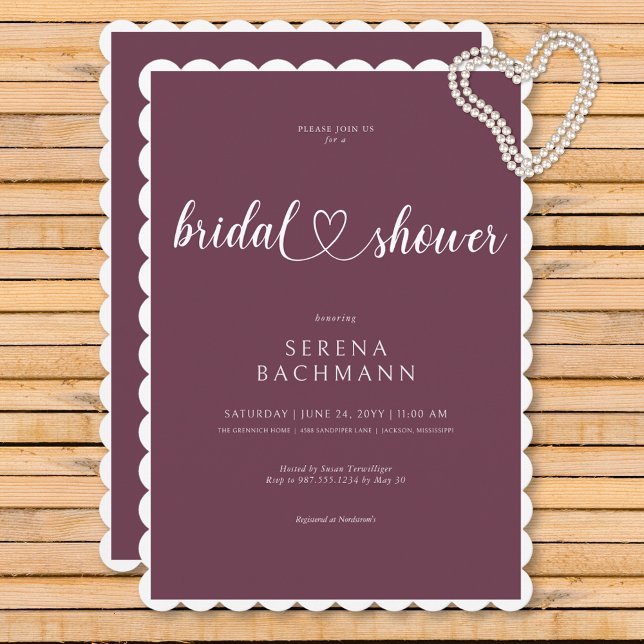 Modernes Romantisches Minimal Burgund Brautparty Einladung (Modern Romantic Minimal Burgundy Bridal Shower Invitation)