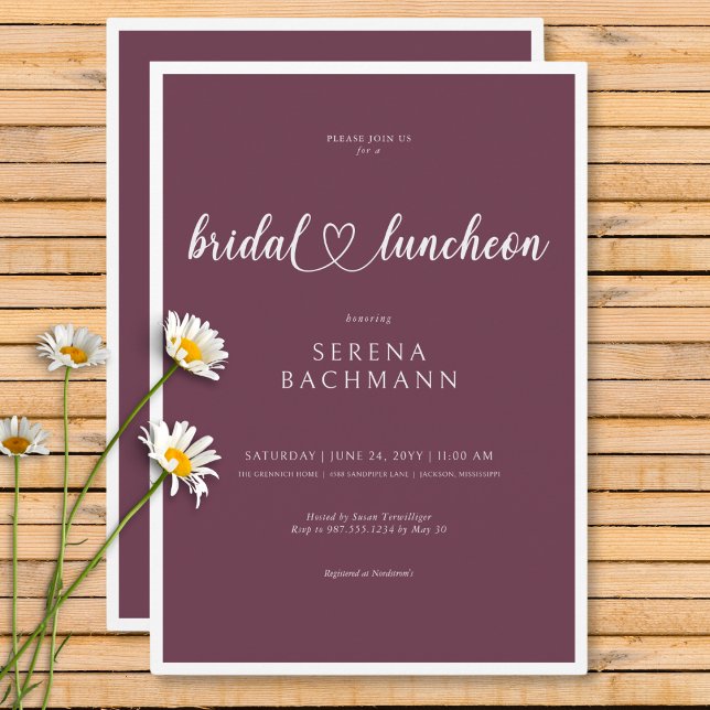 Modernes Romantisches Minimal Burgund Bridal Lunch Einladung (Modern Romantic Minimal Burgundy Bridal Luncheon Invitation)