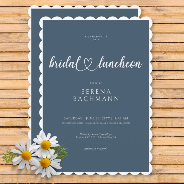 Modernes Romantisches Minimal Einladung (Modern Romantic Minimal Blue Bridal Luncheon Invitation)
