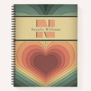 Modernes Romantisches Retro Groovy Monogram Notebo Notizbuch