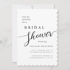 Modernes Romantisches Script-White-Scallop-Brautpa Einladung