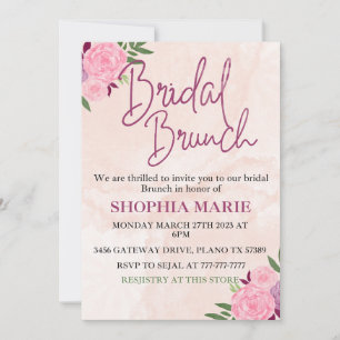 Modernes Rosa Aquarell Blumenbraun Brunch Save The Date