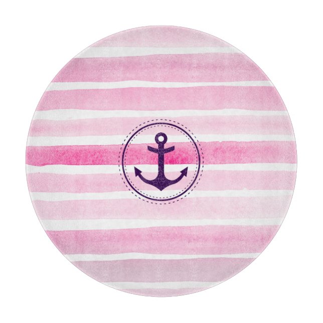 Modernes rosa Aquarellmuster und Anker Schneidebrett (Vorderseite)