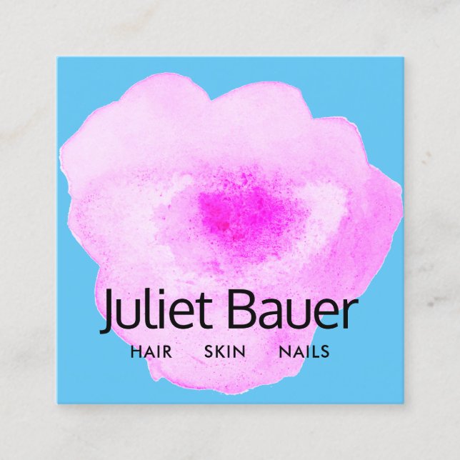 Modernes rosa Aquarellplatz Blume Square Busine Quadratische Visitenkarte (Vorderseite)