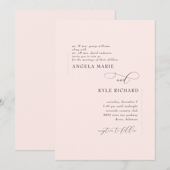 Modernes Rosa bei beiden Eltern für Hochzeiten Einladung (Vorne/Hinten)