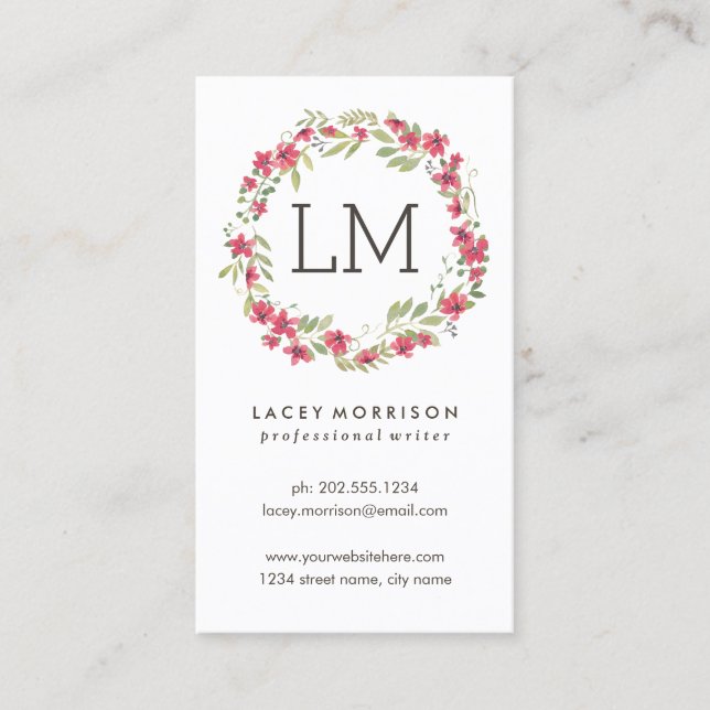 Modernes rosa Blumen Blumewreath-| Visitenkarte (Vorderseite)