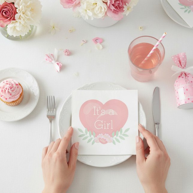 Modernes rosa Blumenherz Es ist eine Girl Baby Dus Serviette (Von Creator hochgeladen)