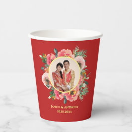 Modernes rosa Blumenkreide chinesisches Hochzeitsf Pappbecher