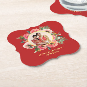 Modernes rosa Blumenkreide chinesisches Hochzeitsf Untersetzer