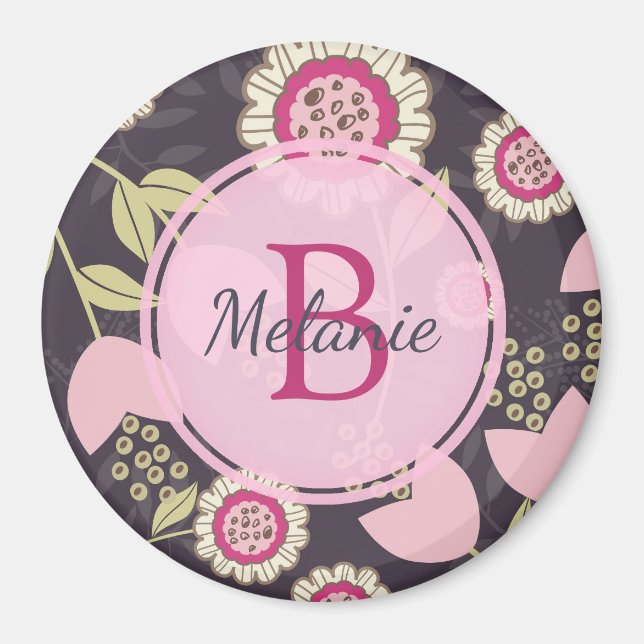 Modernes rosa Blumenmuster Personalisiert Magnet (Vorne)