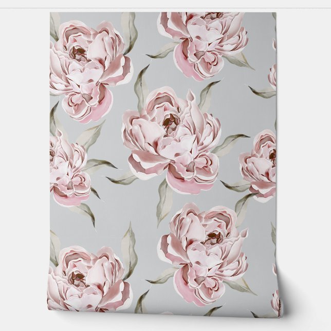Modernes rosa Blumenmuster Tapete (Abrollen)
