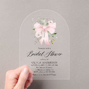 Modernes rosa Bow Coquette Brautparty Acryleinladungen