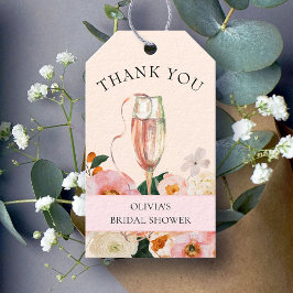 Modernes rosa Brautparty mit floralen Champagner Geschenkanhänger