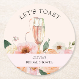 Modernes rosa Brautparty mit floralen Champagner Runder Pappuntersetzer