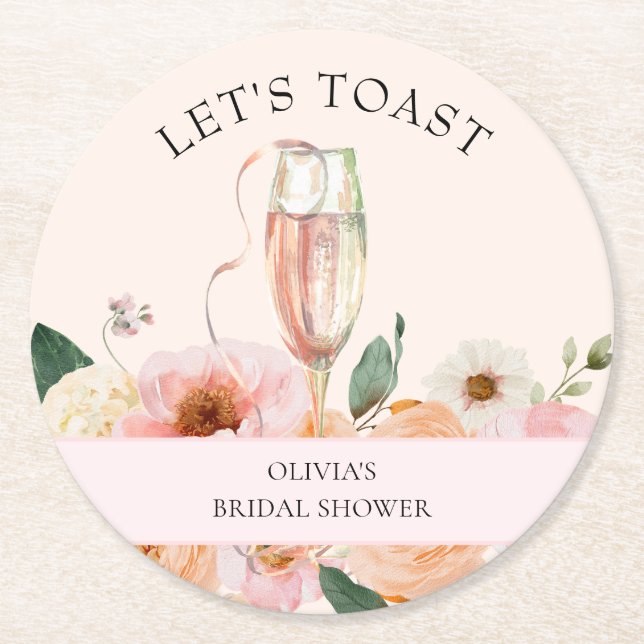 Modernes rosa Brautparty mit floralen Champagner Runder Pappuntersetzer (Vorderseite)