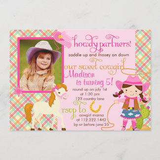 Modernes rosa Cowgirl-kleines Pferdeniedliches Einladung