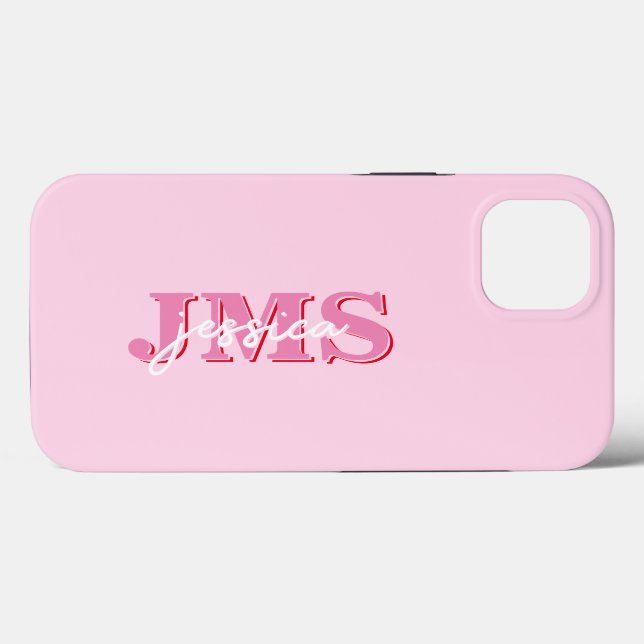 Modernes rosa, dreimal buchstabiges Monogramm Case-Mate iPhone Hülle (Rückseite (Horizontal))