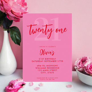 Modernes Rosa Elegant 21. Geburtstag Einladung