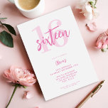 Modernes Rosa Elegant zum 16. Geburtstag Einladung<br><div class="desc">Eine schlichte,  moderne Einladung aus dem 16. Jahrhundert mit eleganter Kalligraphie-Schrift-Typografie und minimalistischem Design in Rosa und Weiß.</div>
