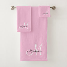 Modernes rosa elegantes Monogramm-Skript Badhandtuch Set