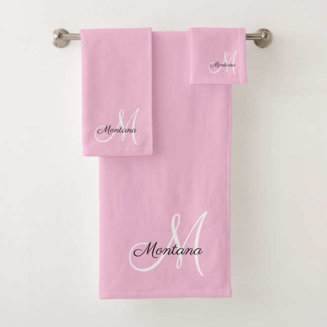 Modernes rosa elegantes Monogramm-Skript  Badhandtuch Set (Insitu)