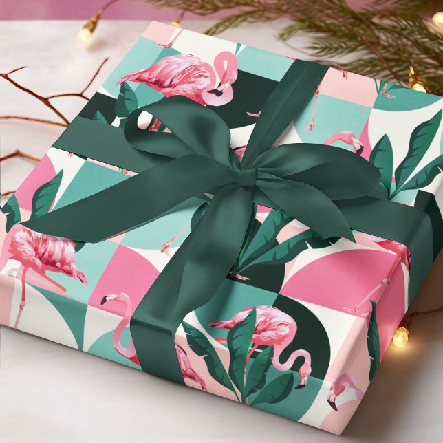 Modernes rosa Flamingo Geometric Girly Chic Muster Geschenkpapier (Von Creator hochgeladen)