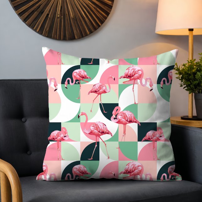 Modernes rosa Flamingo Geometric Girly Chic Muster Kissen (Von Creator hochgeladen)