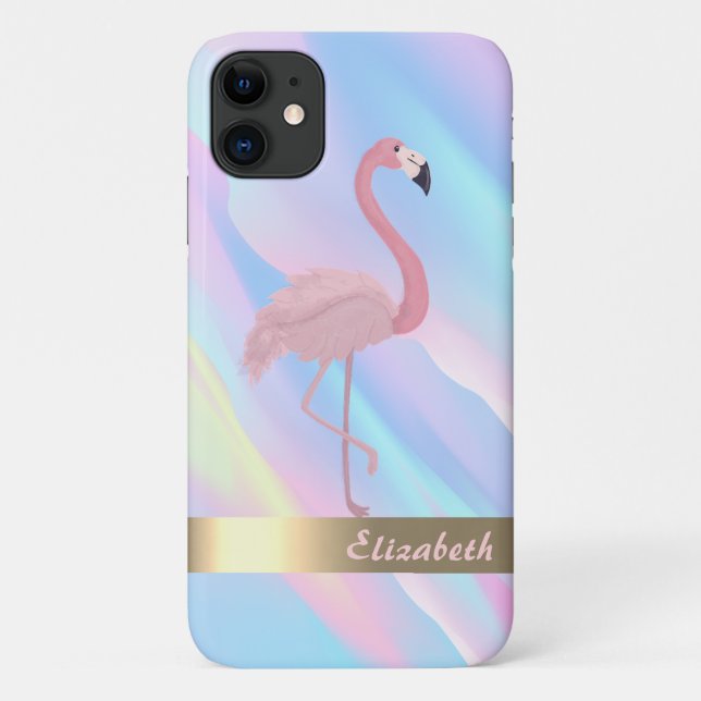 Modernes rosa Flamingo Holographic Abstrakt Case-Mate iPhone Hülle (Rückseite)