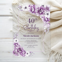 Modernes rosa, florales 40. Geburtstags-Party Acryleinladungen