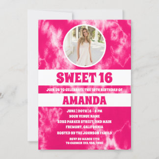 Modernes Rosa Gefärbte Krawatte Foto Sweet 16 Einladung