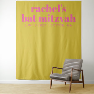 Modernes rosa gelbes Niedliches Bat Mitzvah Foto H Wandteppich